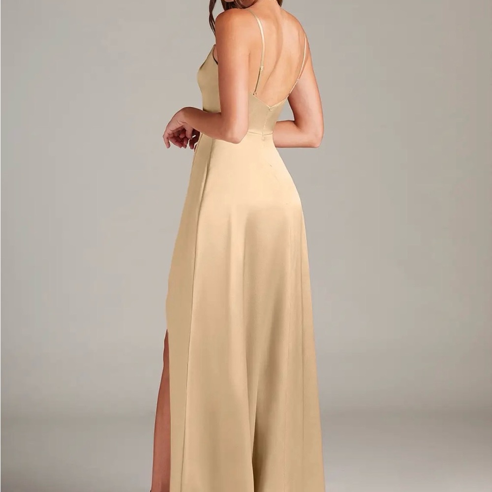 Azazie Champagne Backless Slip Maxi Dress